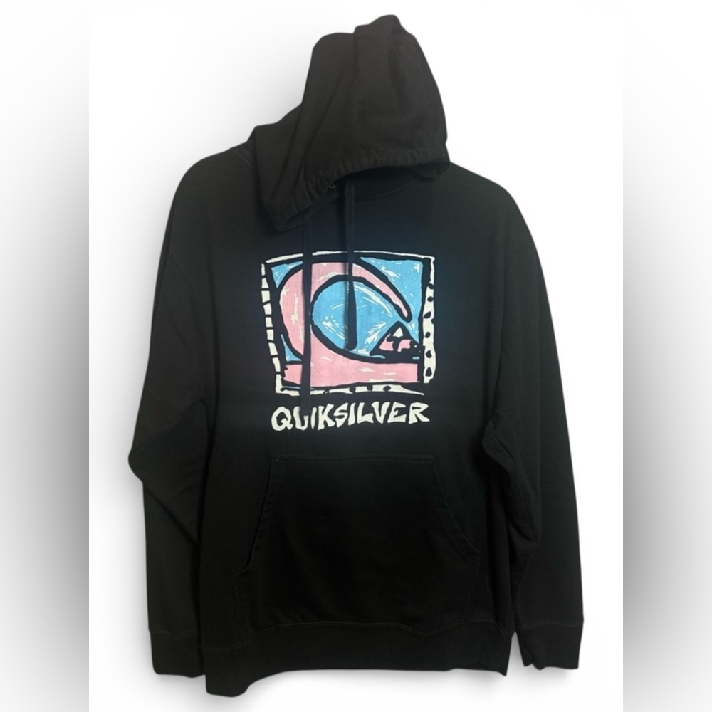 Quiksilver Y2K‎ Black Hoodie with Pink and Blue Graphic, Size M
